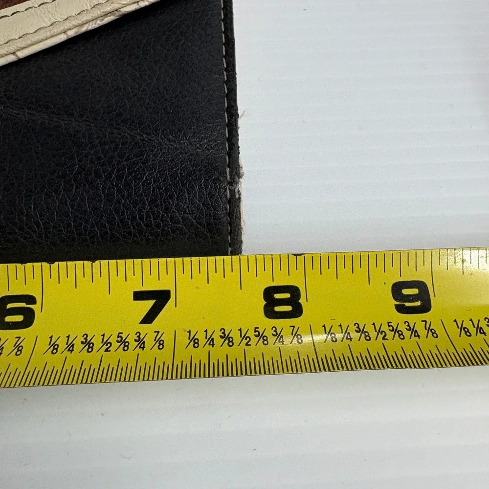 Vtg Y2K Guess Black Brown Cream Colorblock Slim Clutch Wallet crocodile Print